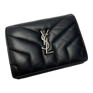 SAINT LAURENT Yves Leather YSL Black Bifold Wallet